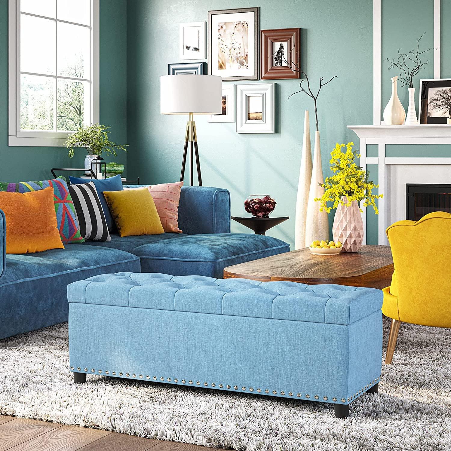 Modern Luxury Button Tufted Ottoman Bench Footrest Decor for Living Room, Entryway, or Bedroom with Storage - Ouch Cart