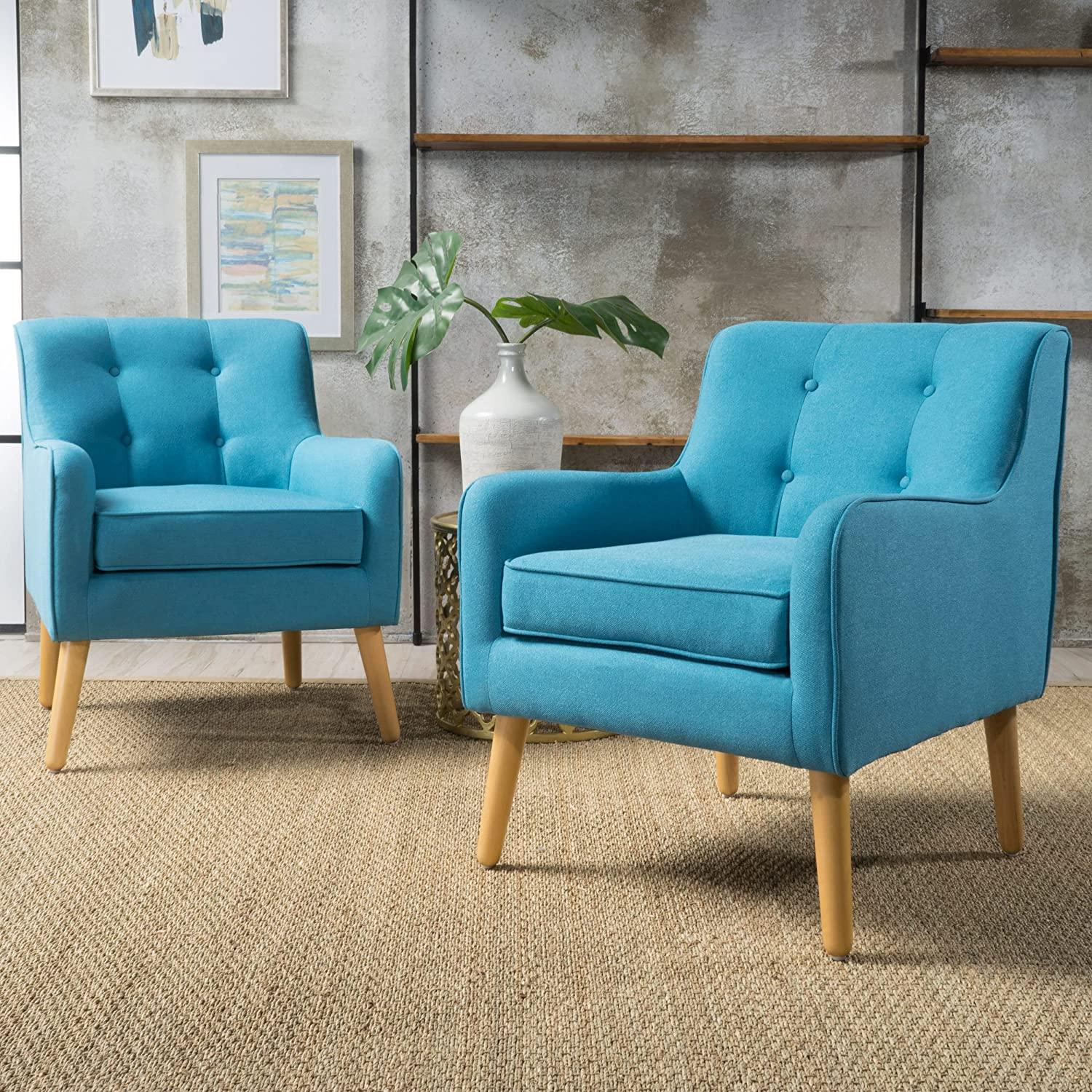 Felicity Mid-Century Fabric Arm Chairs, 2-Pcs Set, Blue - Ouch Cart