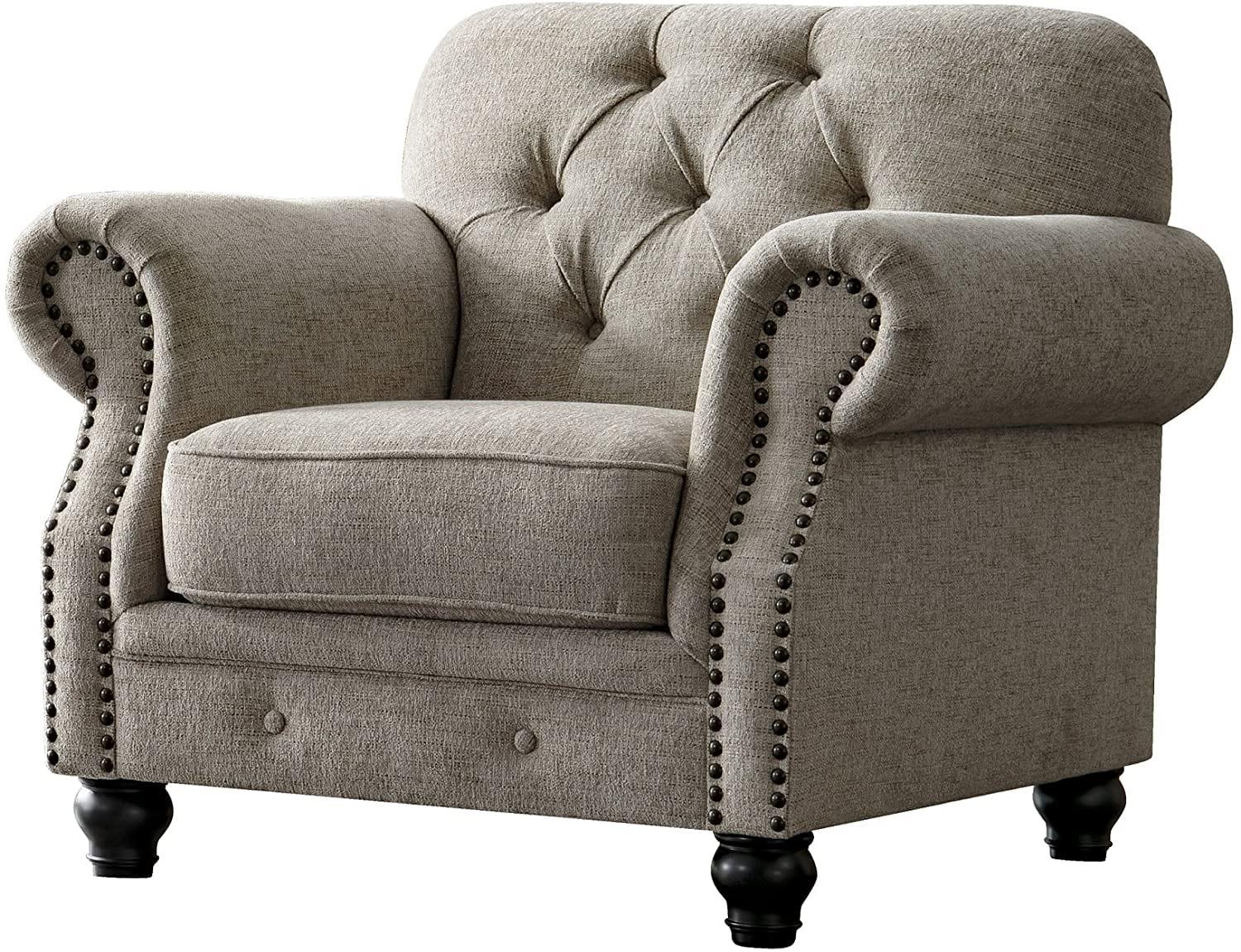 Luxury Chesterfield Chenille Diamond Tufted Living Room Sofa, Armchair - Ouch Cart