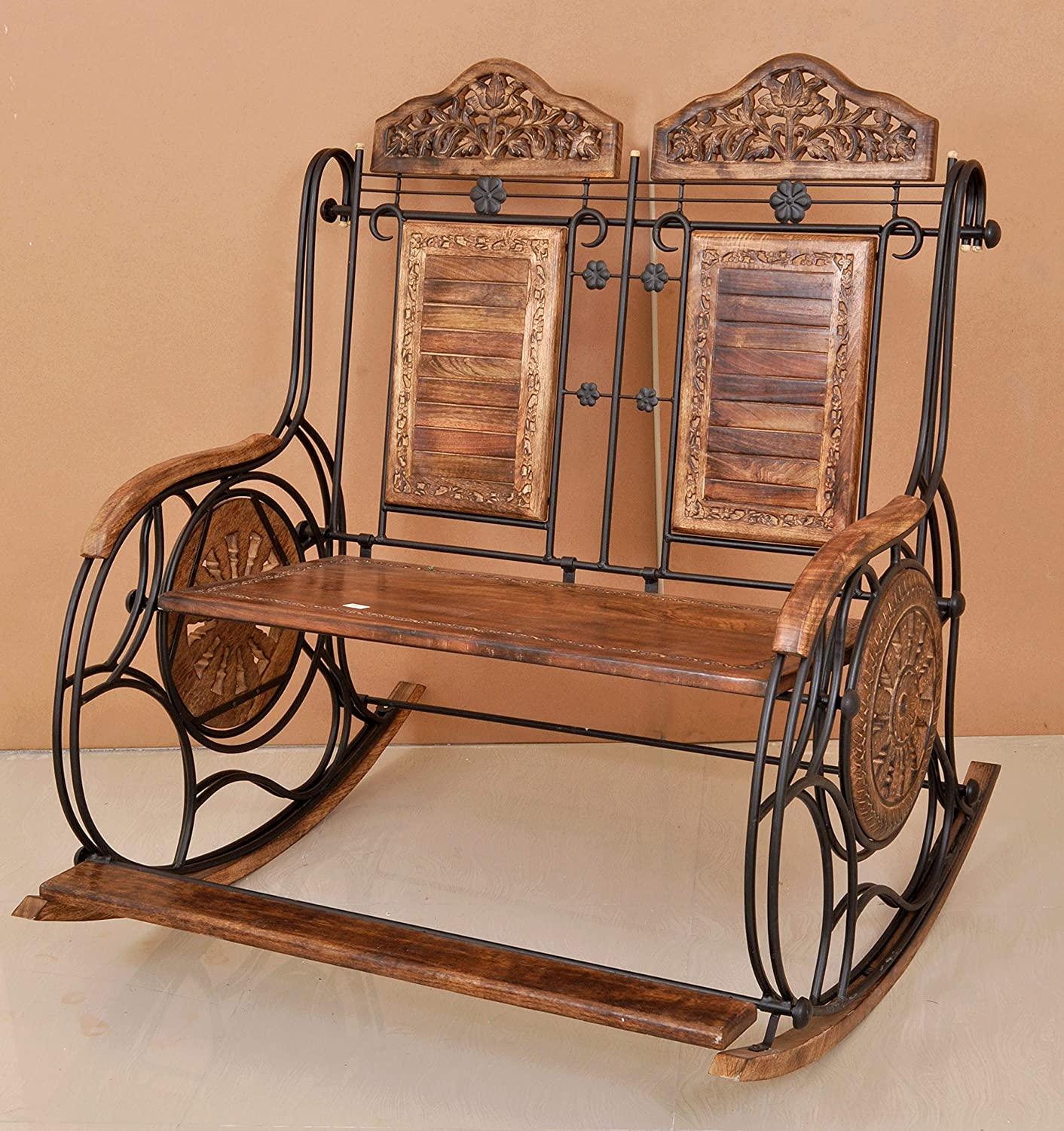 Wooden & Iron Rocking Chair Couple Chair (Brown) - Ouch Cart