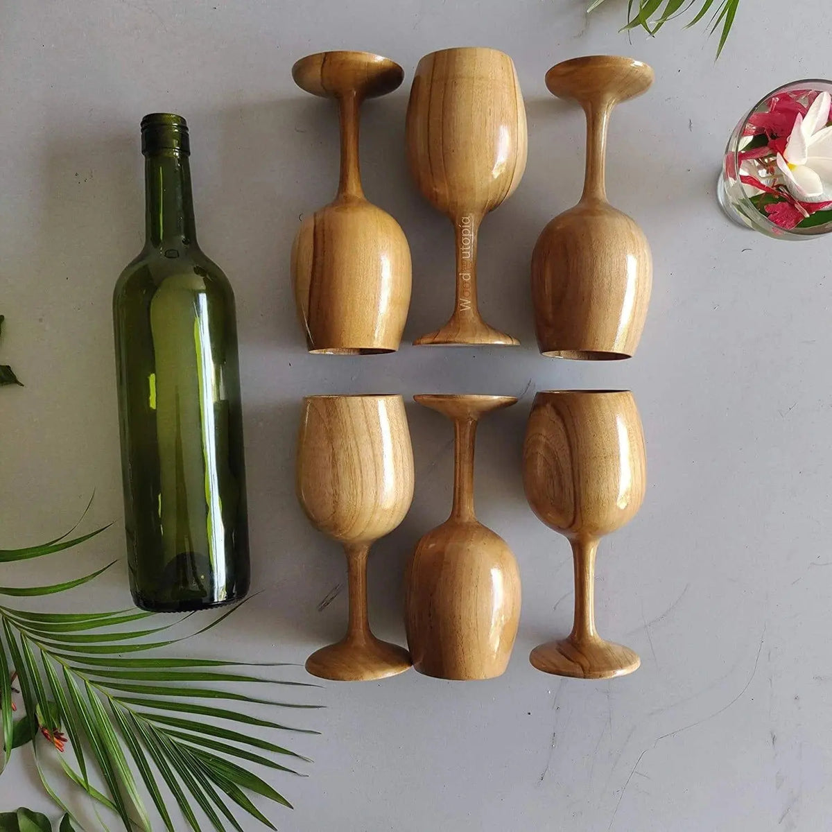 ROYAL LOOK PREMIUM WOODEN WINE GLASS || TEAK WOOD ( SET OF 6 ) - Ouch Cart