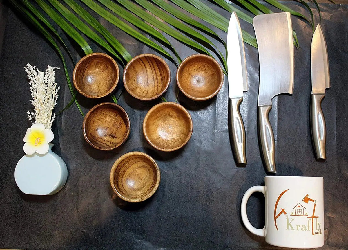 WOODEN VERY SMALL BOWLS SET OF 6 - Ouch Cart