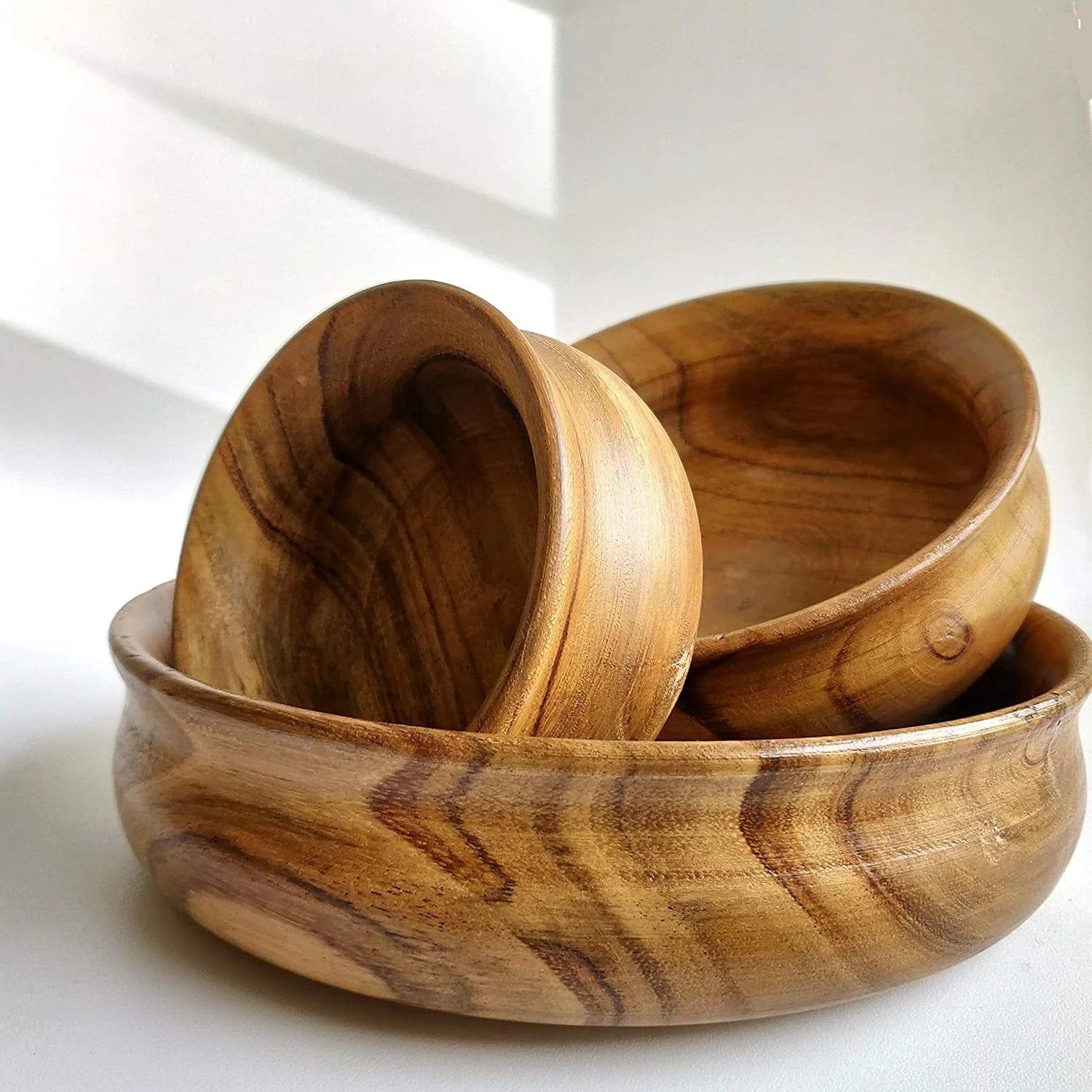 WOODEN BOWL || SET OF 3 || FOOD SAFE || ACACIA WOOD || HOT/COLD MEAL SAFE - Ouch Cart