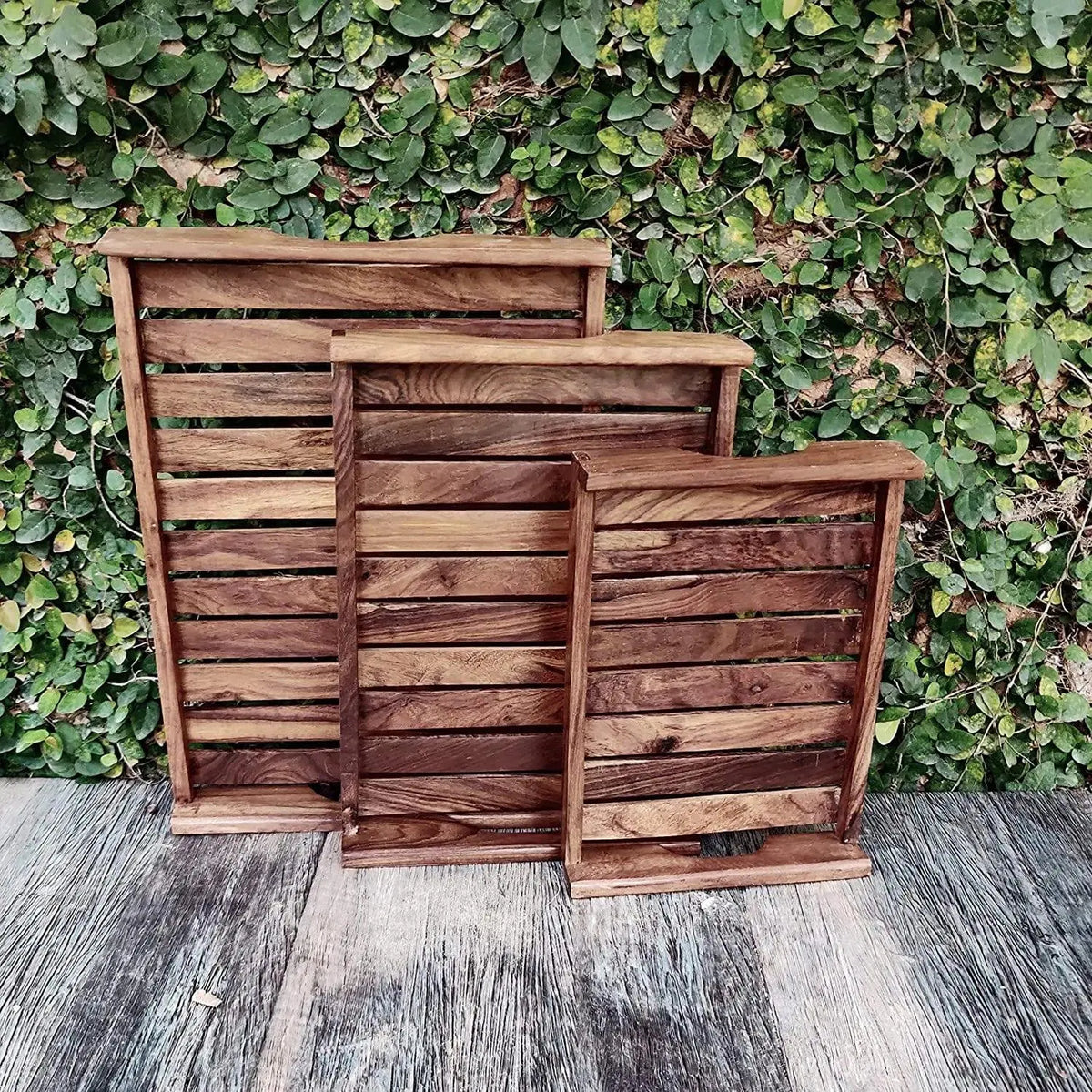 SHEESHAM WOOD STRIP TRAY SET OF 3 - Ouch Cart