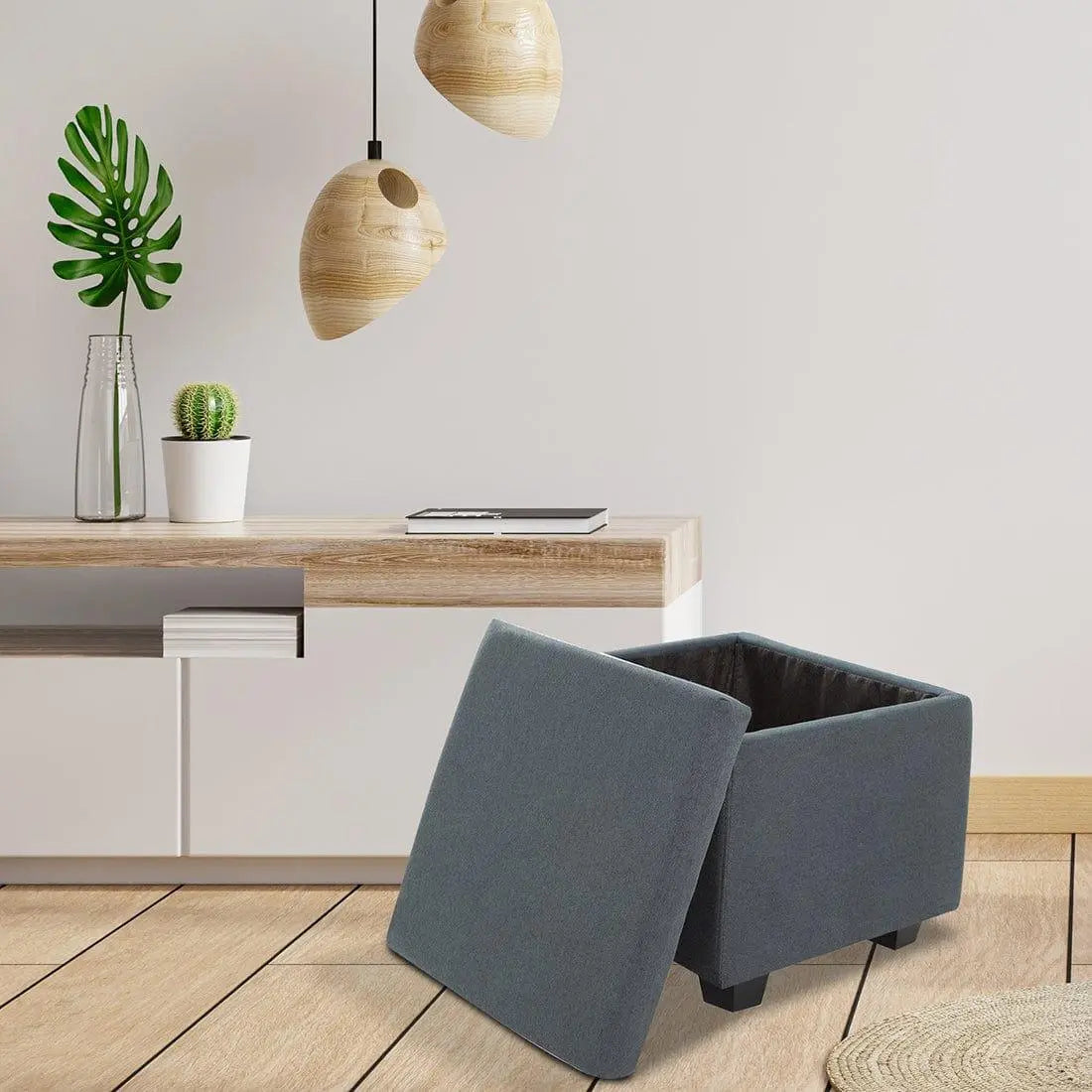 DOE BUCK SQUARE STOAGE OTTOMAN WITH STORAGE GREY - Ouch Cart