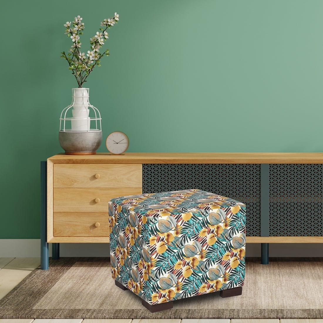 DOE BUCK SQUARE PRINTED OTTOMAN WITH WOODEN LEG - Ouch Cart