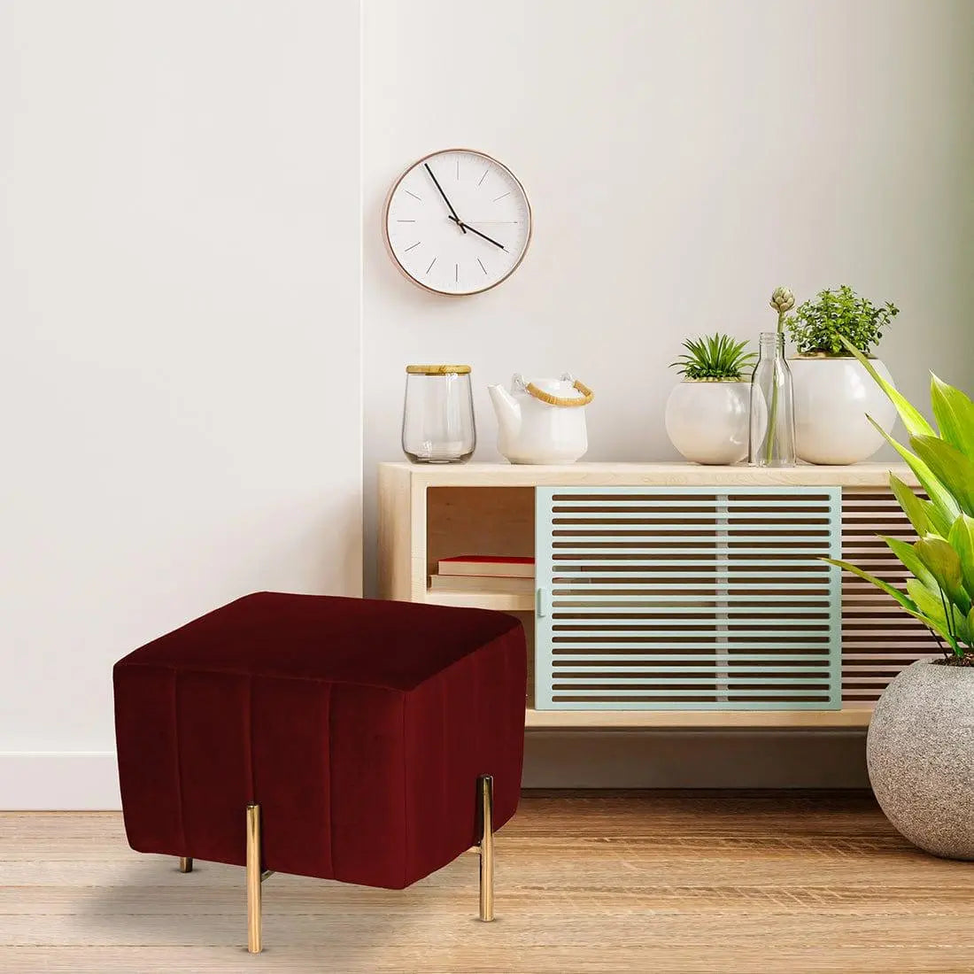 DOE BUCK SQUARE GOLD OTTOMAN STAINLESS STEEL IN MEHROON - Ouch Cart