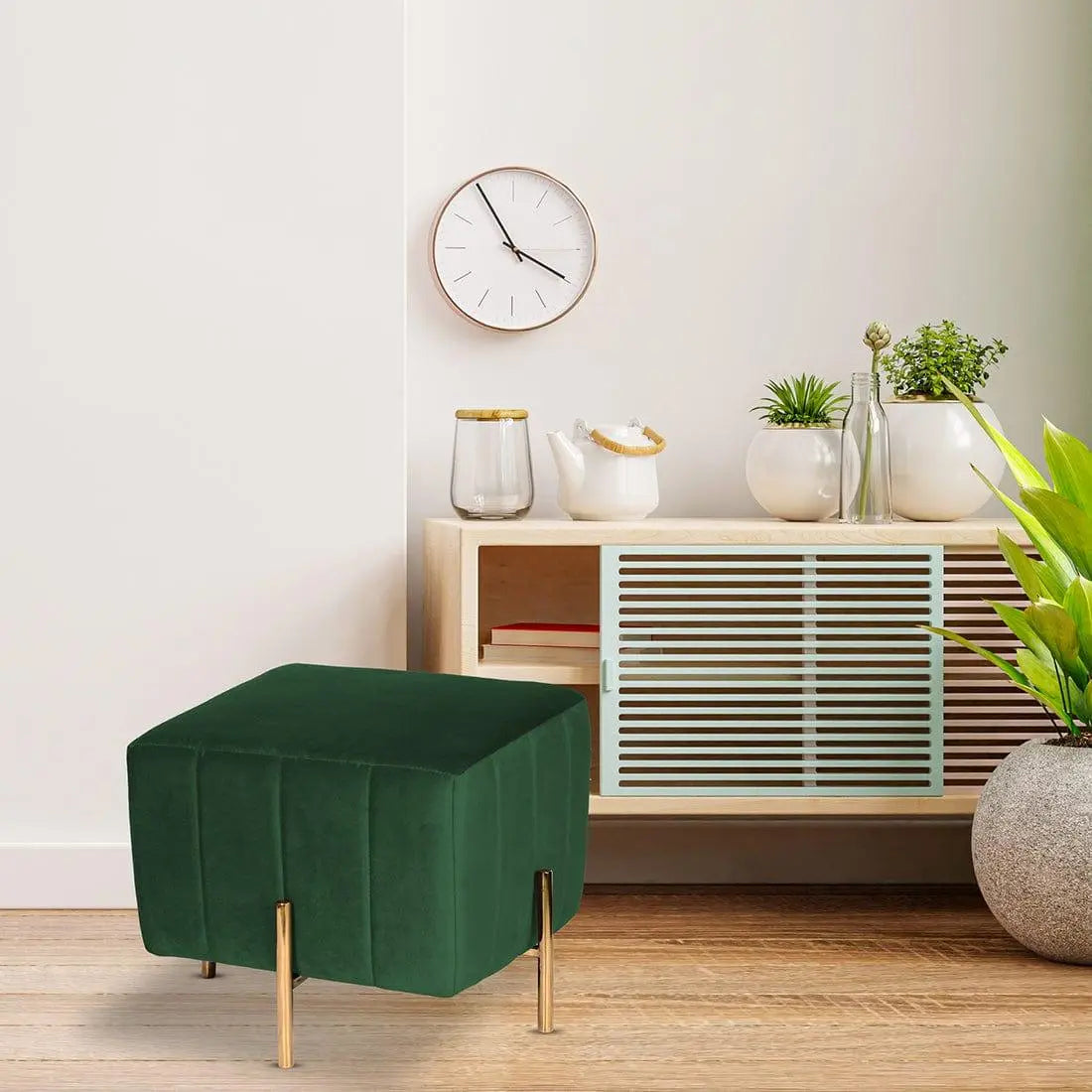 DOE BUCK SQUARE GOLD OTTOMAN STAINLESS STEEL IN GREEN - Ouch Cart