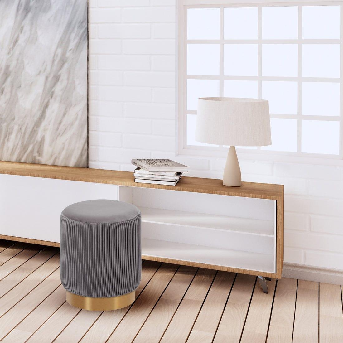 DOE BUCK ROUND VELVET GOLD OTTAMAN/POUFEE IN GREY - Ouch Cart