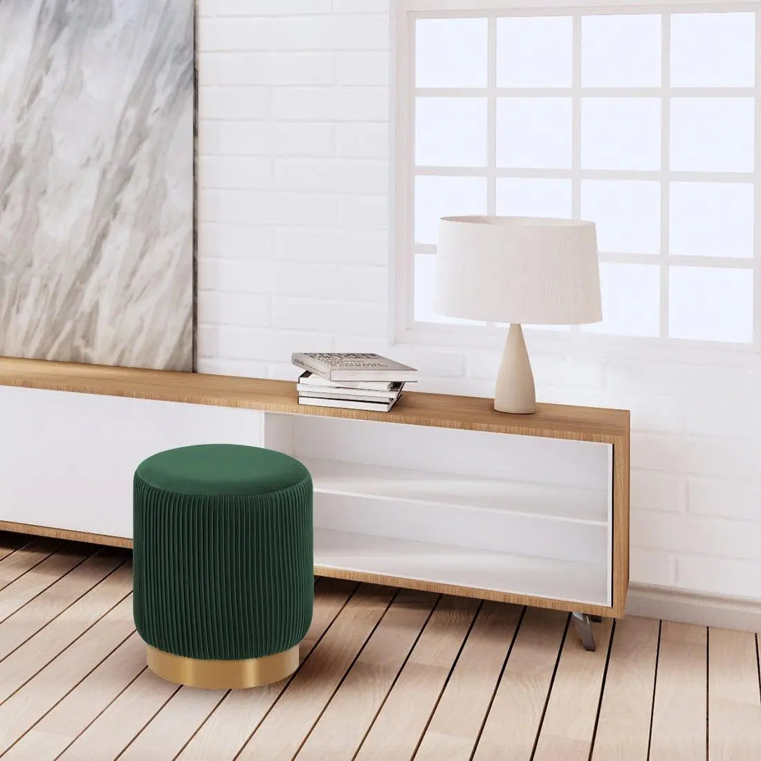 DOE BUCK ROUND VELVET GOLD OTTAMAN/POUFEE IN GREEN - Ouch Cart