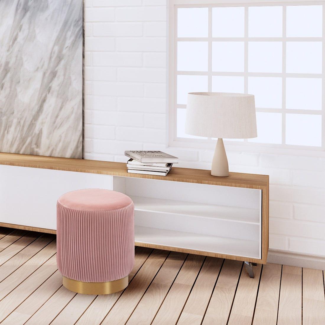 DOE BUCK ROUND VELVET GOLD OTTAMAN/POUFEE IN LIGHT PINK - Ouch Cart