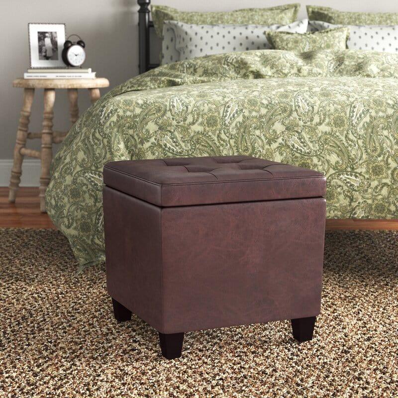 Wide Leatherette Tufted Square Storage Ottoman with Storage - Ouch Cart