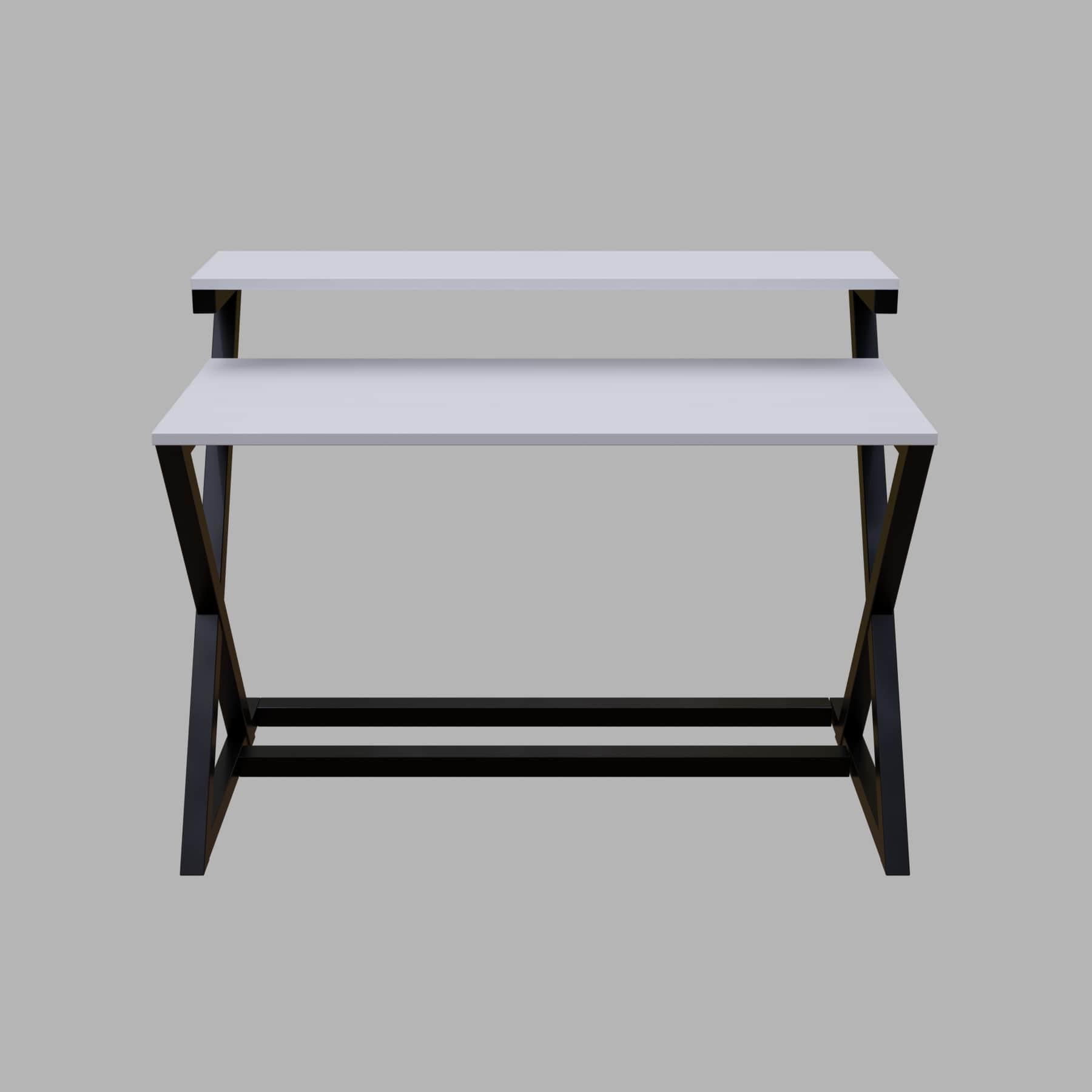Austin Study Table in White Color with Upper Shelve - Ouch Cart