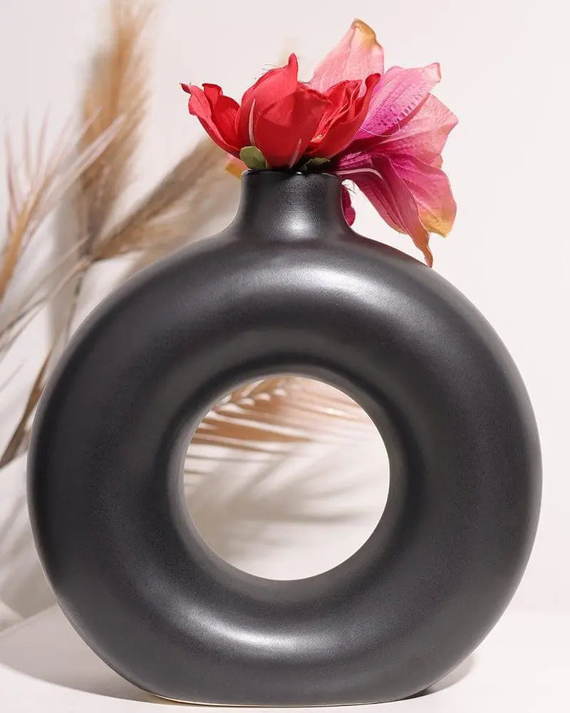 Black Pipe Shape Ceramic Pot Planter For Indoor, Home Decor- Big Pot (Pack of 1) - Ouch Cart