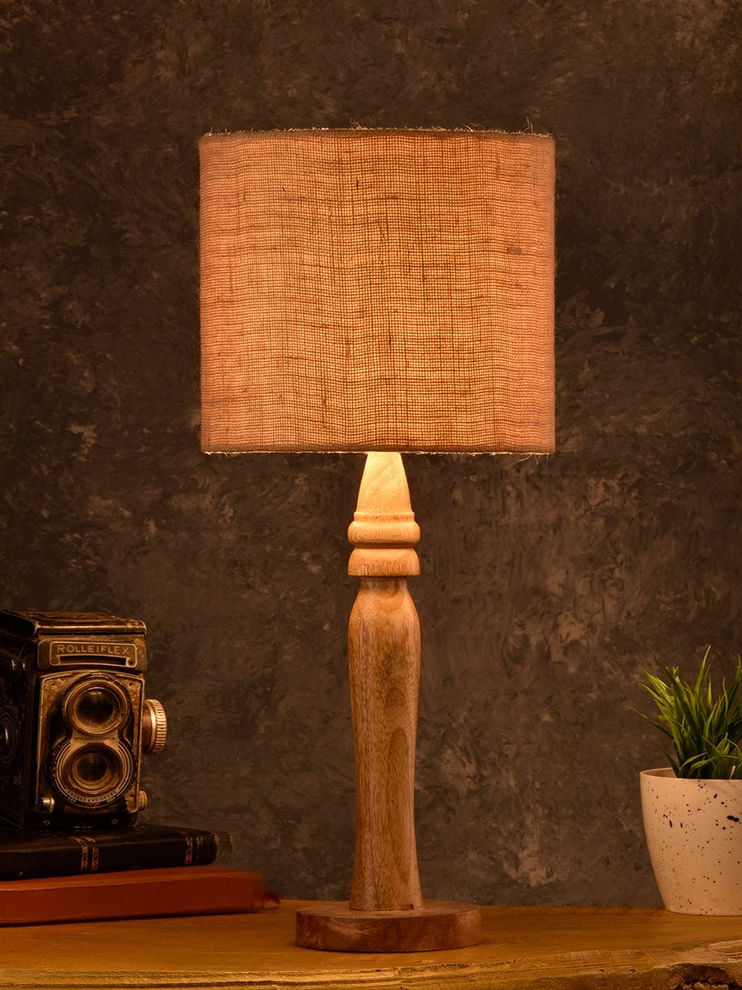 Round Brown Lamp with Brown Jute Shade