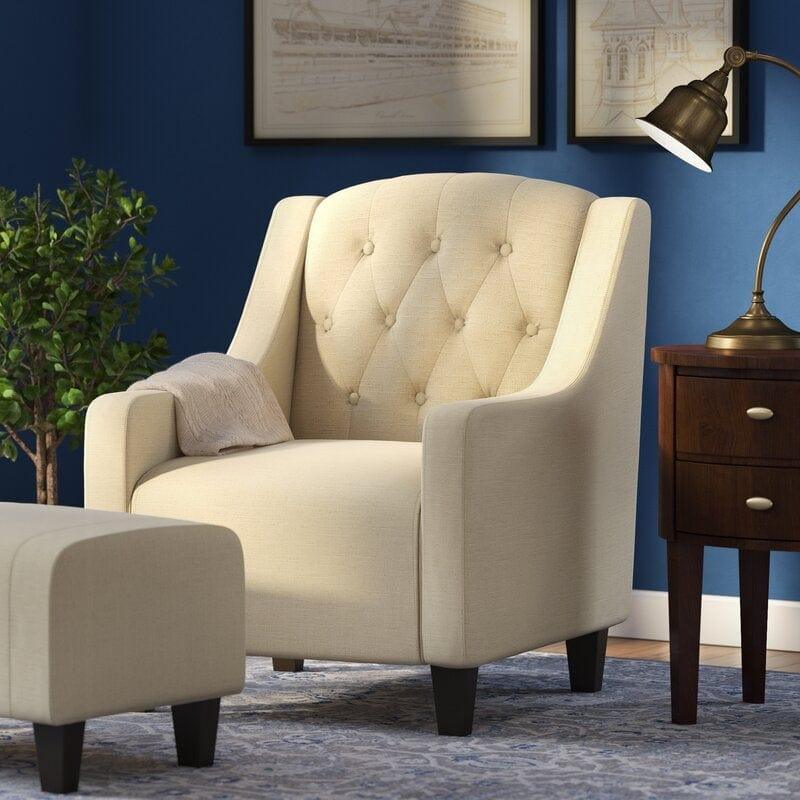 Wide Tufted Armchair and Ottoman - Ouch Cart