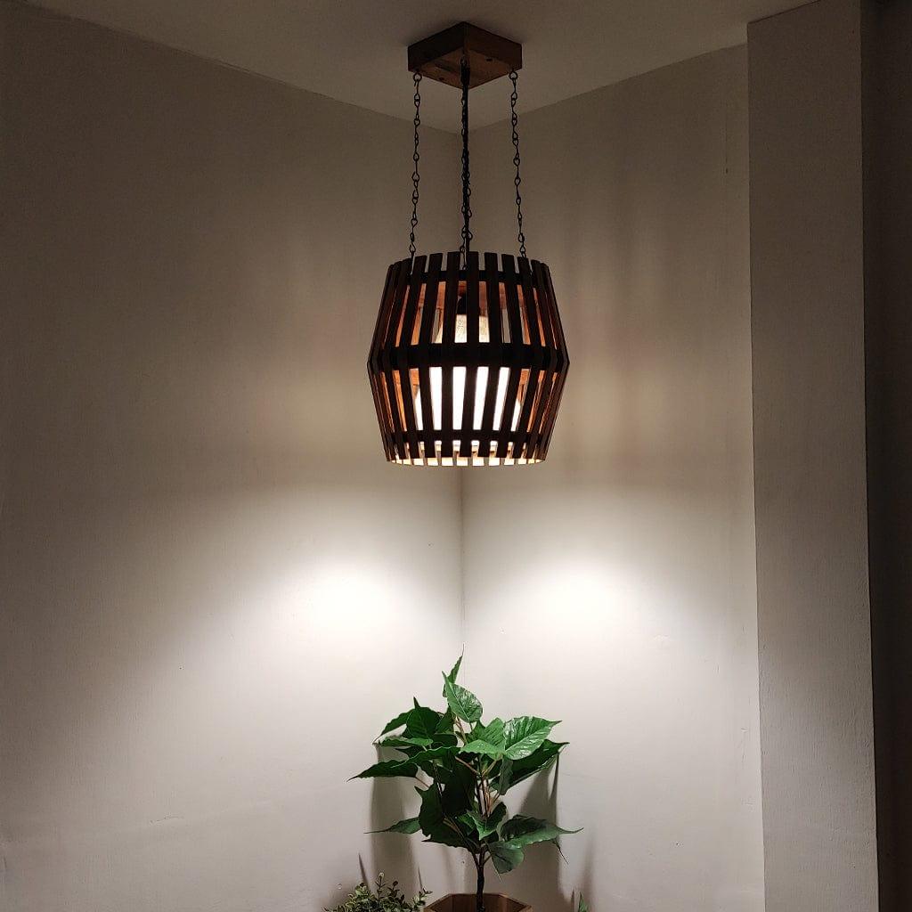 Bourbon Brown Wooden Single Hanging Lamp - Ouch Cart