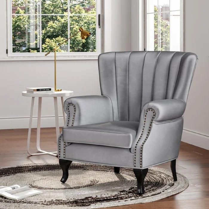 Cadsden Wide Tufted Velvet Wingback Chair - Ouch Cart | arm chair