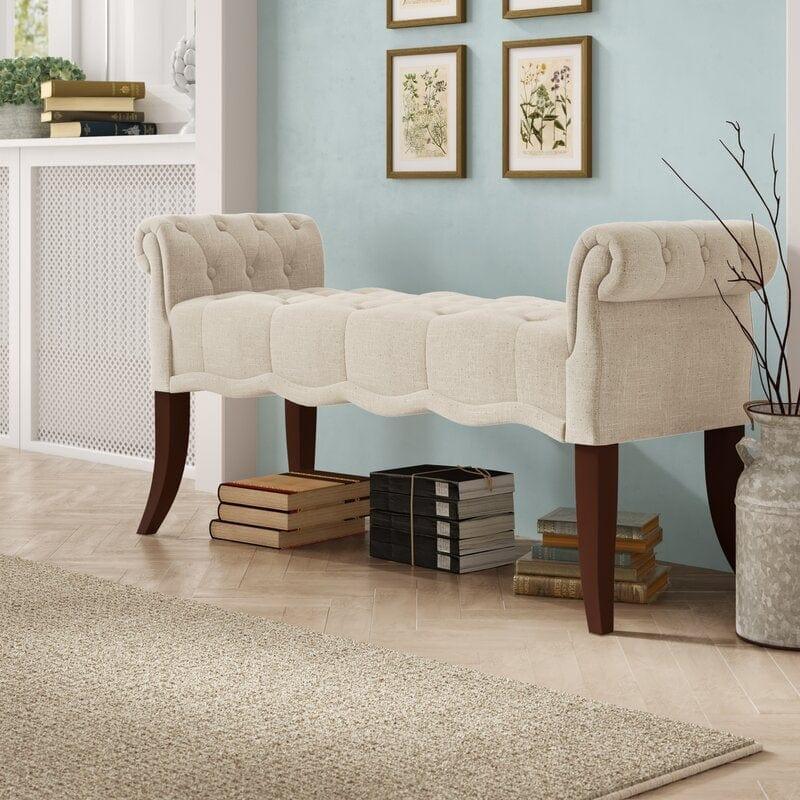 Modern Upholstered Tufted Button Bench for Bedroom,Entryway Living Room Soft Padded Seat-Navy - Ouch Cart