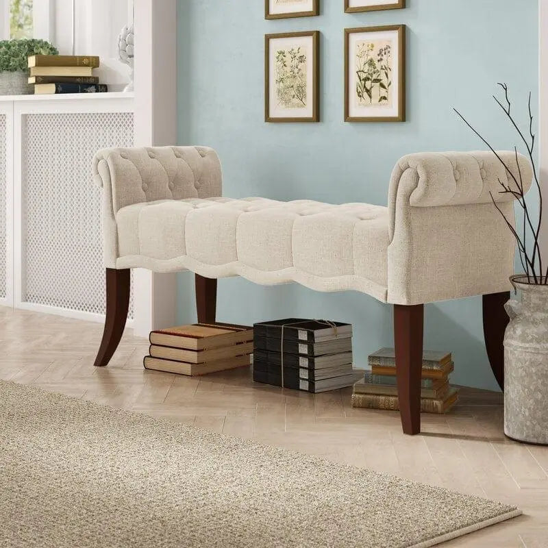 Modern Upholstered Tufted Button Bench for Bedroom,Entryway Living Room Soft Padded Seat-Navy - Ouch Cart