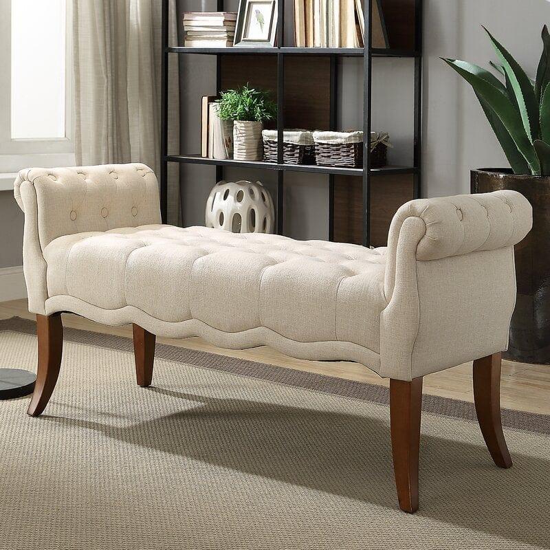 Modern Upholstered Tufted Button Bench for Bedroom,Entryway Living Room Soft Padded Seat-Navy - Ouch Cart