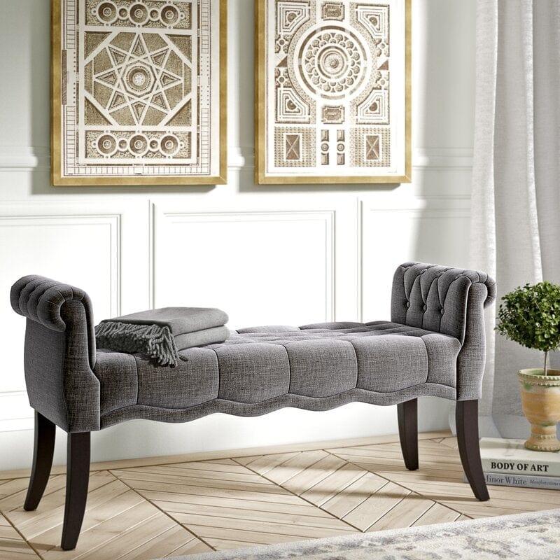 Modern Upholstered Tufted Button Bench for Bedroom,Entryway Living Room Soft Padded Seat-Navy - Ouch Cart