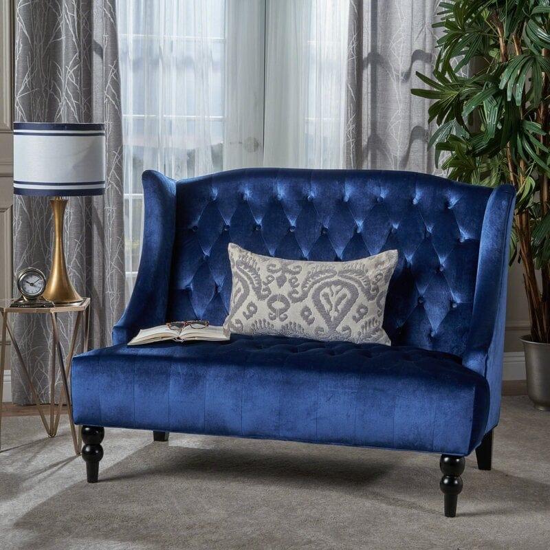 Wooden Two-seater Sofa Recessed Arm Loveseat - Ouch Cart