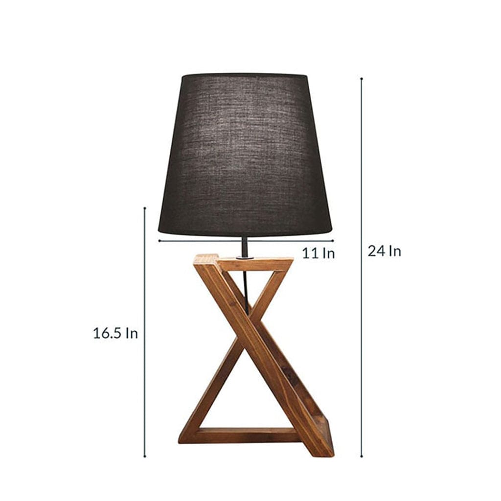 Catapult Brown Wooden Table Lamp with Black Fabric Lampshade (BULB NOT INCLUDED)