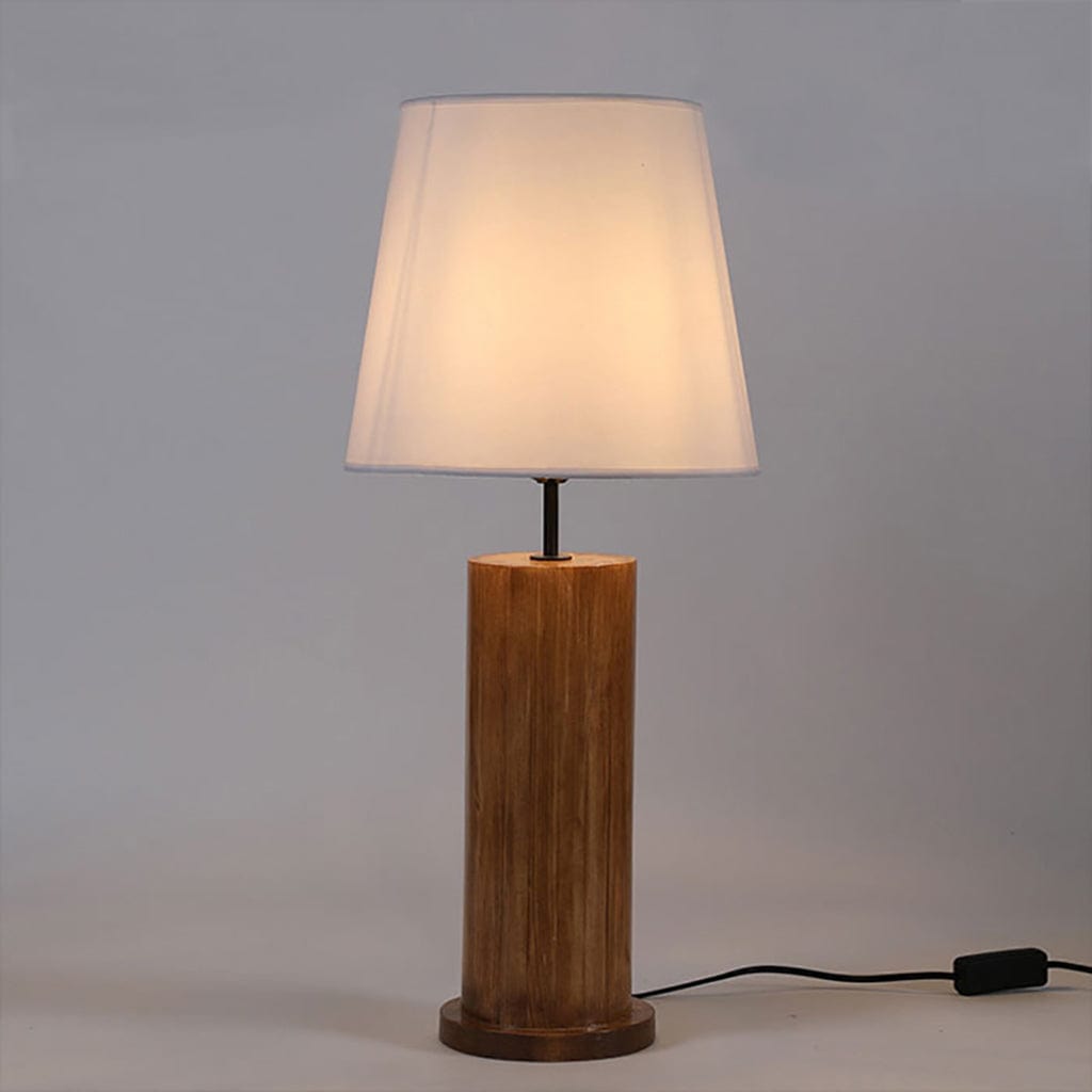 Cedar Brown Wooden Table Lamp with White Fabric Lampshade | bedside table lamps online | study table lamp online | table lamp online