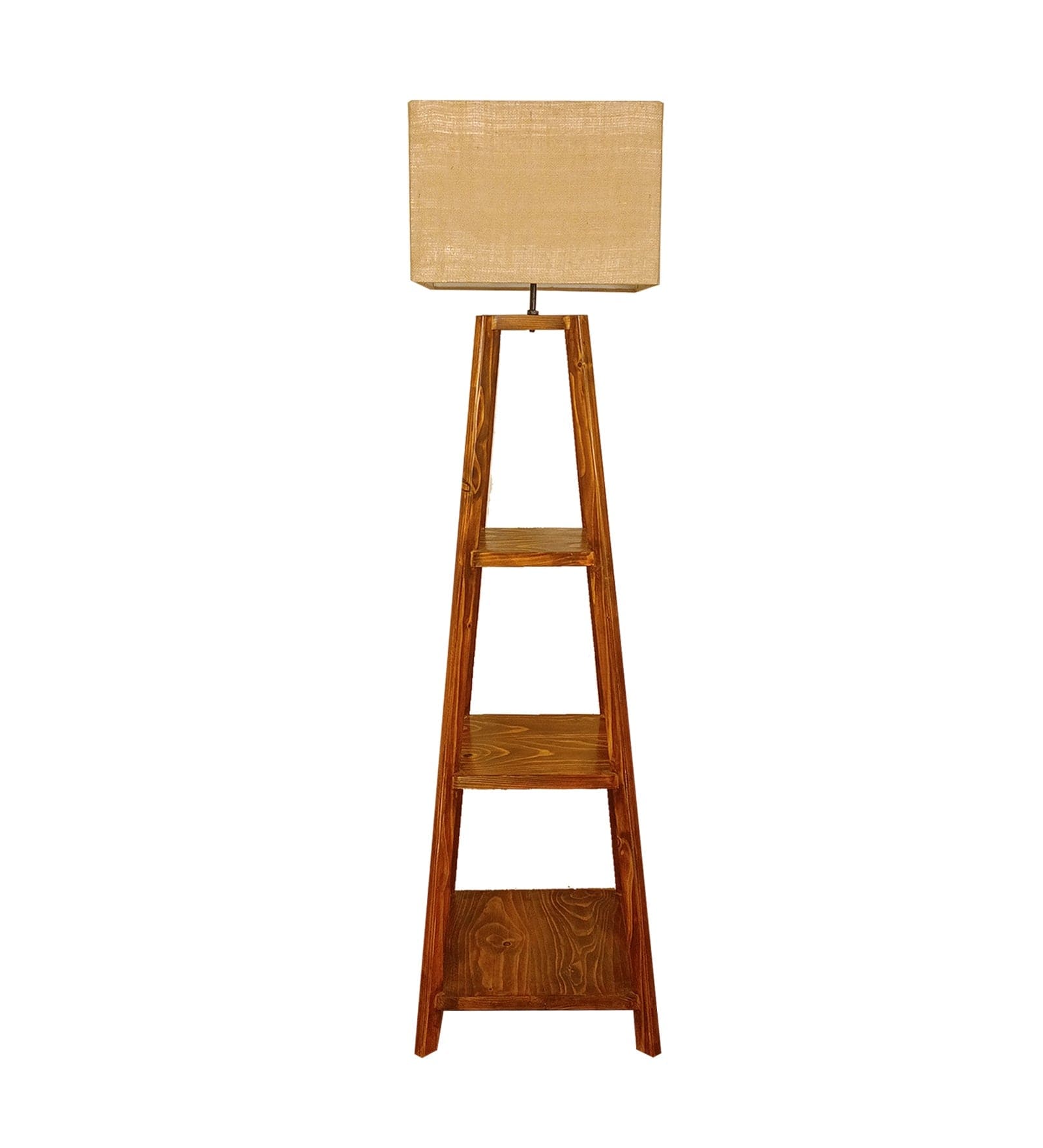 Charlotte Wooden Floor Lamp with Brown Base and Jute Fabric Lampshade (BULB NOT INCLUDED)