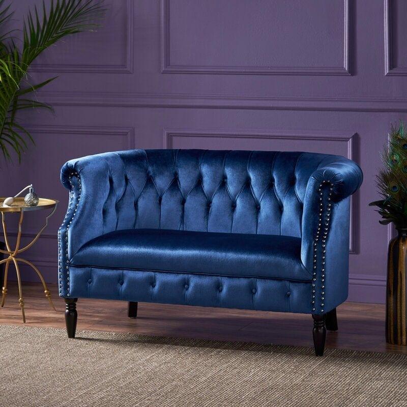 Velvet Rolled Arm Chesterfield Loveseat - Ouch Cart