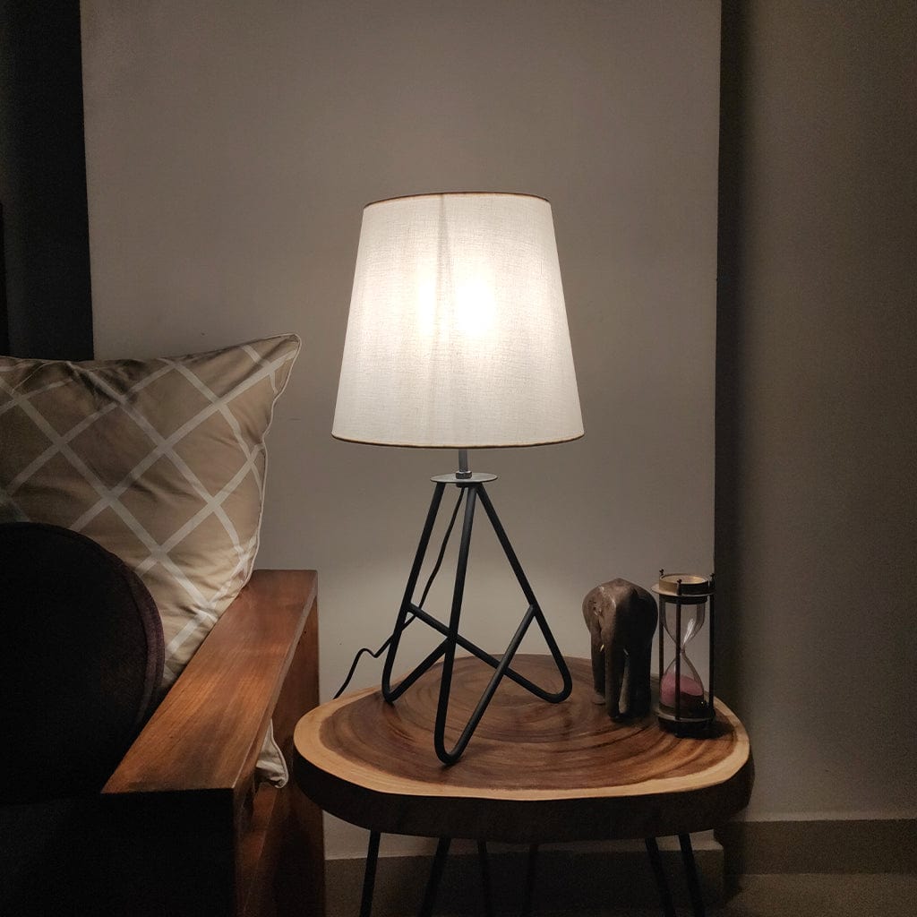 Claire Metal Table Lamp with Black Base and Premium White Fabric Lampshade (BULB NOT INCLUDED)