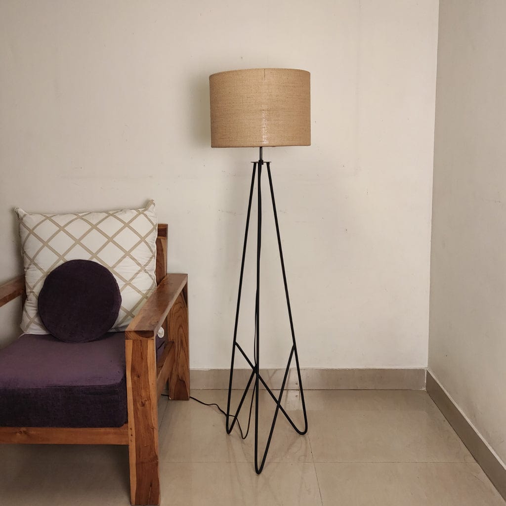 Claire Metal Floor Lamp with Beige Fabric Lampshade