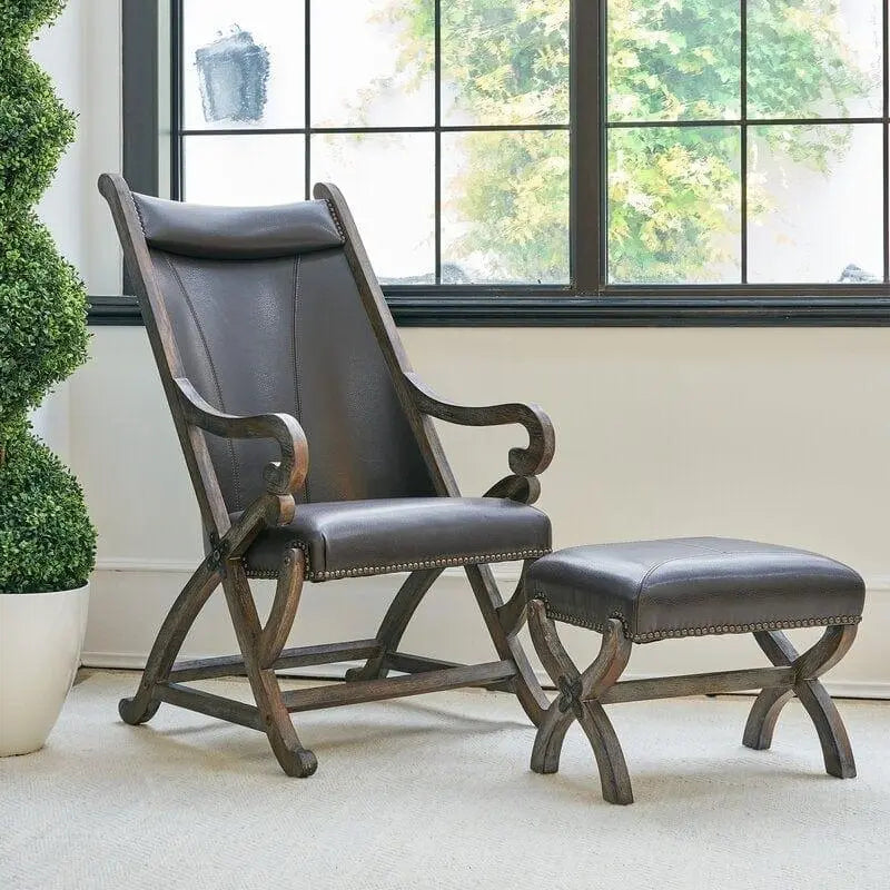 Wide Unique Back Design Armchair With Ottoman - Ouch Cart