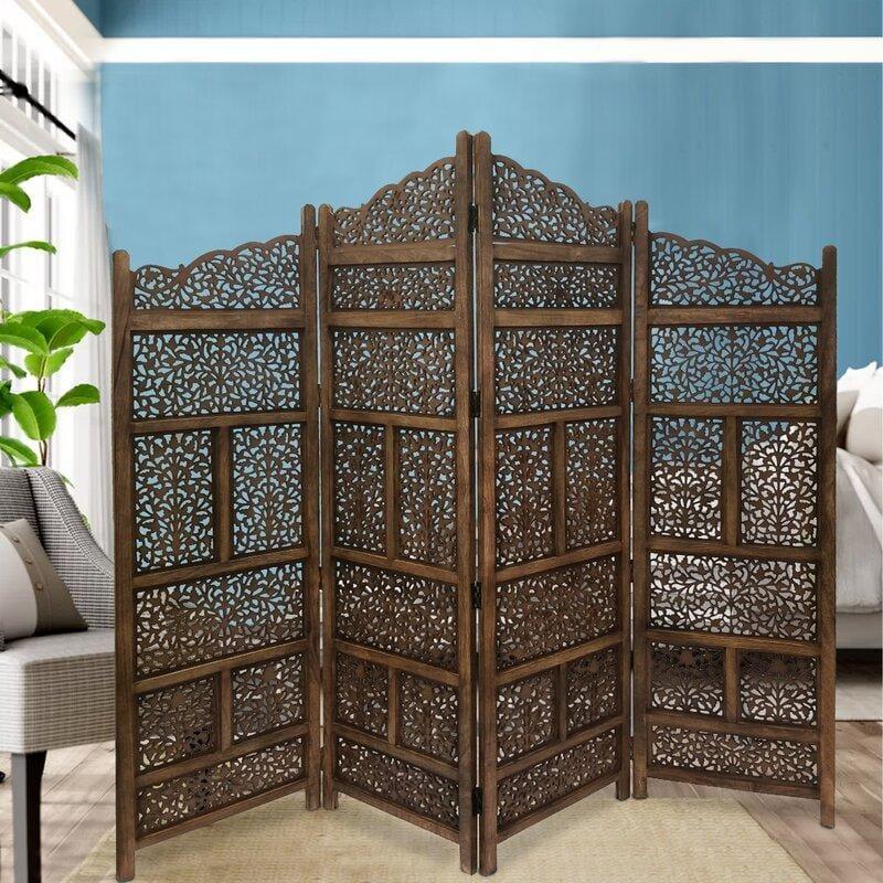 4 - Panel Solid Wood Folding Room Divider - Ouch Cart