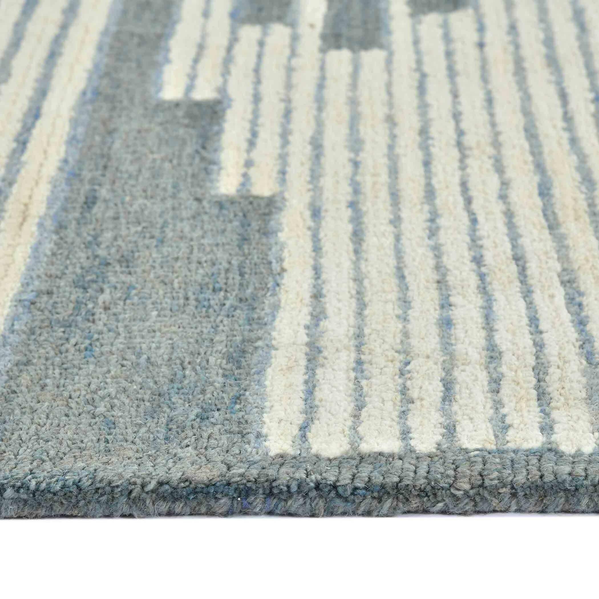 Blue Wool Chicago 5x8 Feet Hand-Tufted Carpet Rug - Ouch Cart