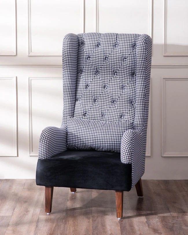 Houndstooth Tall-Back Winged Armchair - Black - Ouch Cart