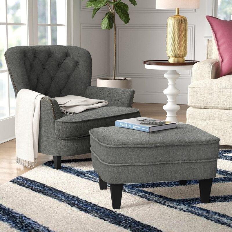 Wide Tufted Armchair and Ottoman - Ouch Cart