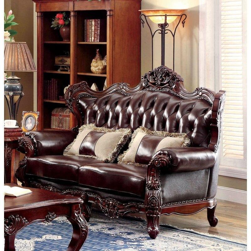 Wide Tufted Leather Match Chair And A Half - Ouch Cart