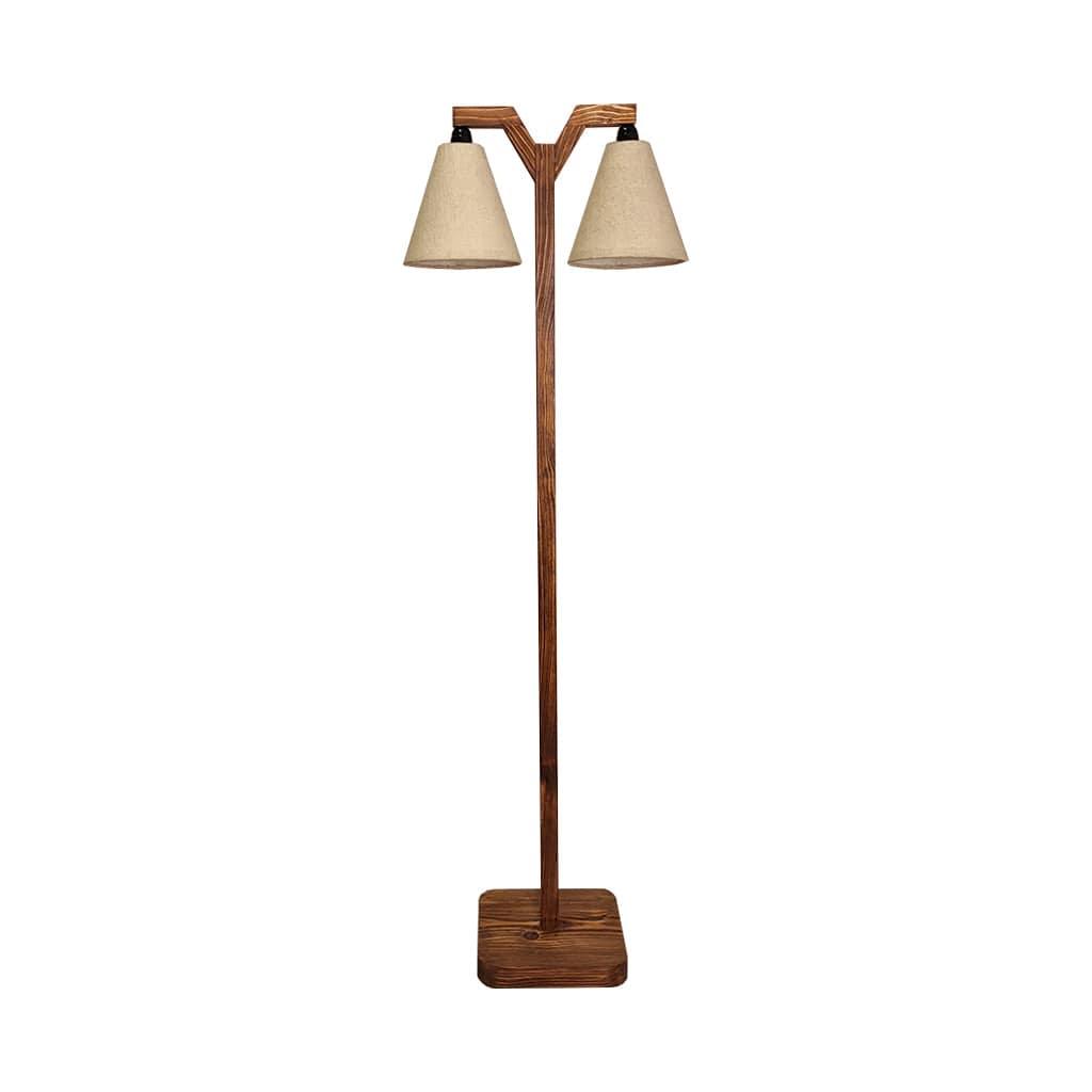 Elania Wooden Floor Lamp with Brown Base and Beige Fabric Lampshade (BULB NOT INCLUDED) - Ouch Cart