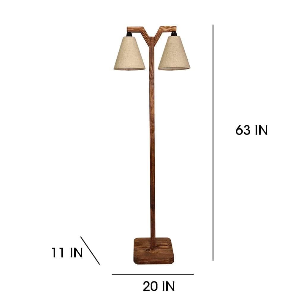 Elania Wooden Floor Lamp with Brown Base and Beige Fabric Lampshade (BULB NOT INCLUDED) - Ouch Cart