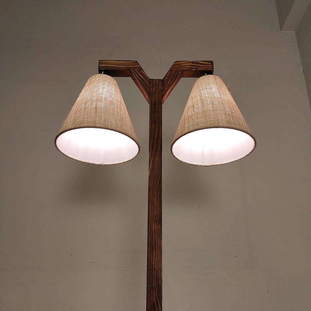 Elania Wooden Floor Lamp with Brown Base and Beige Fabric Lampshade (BULB NOT INCLUDED) - Ouch Cart