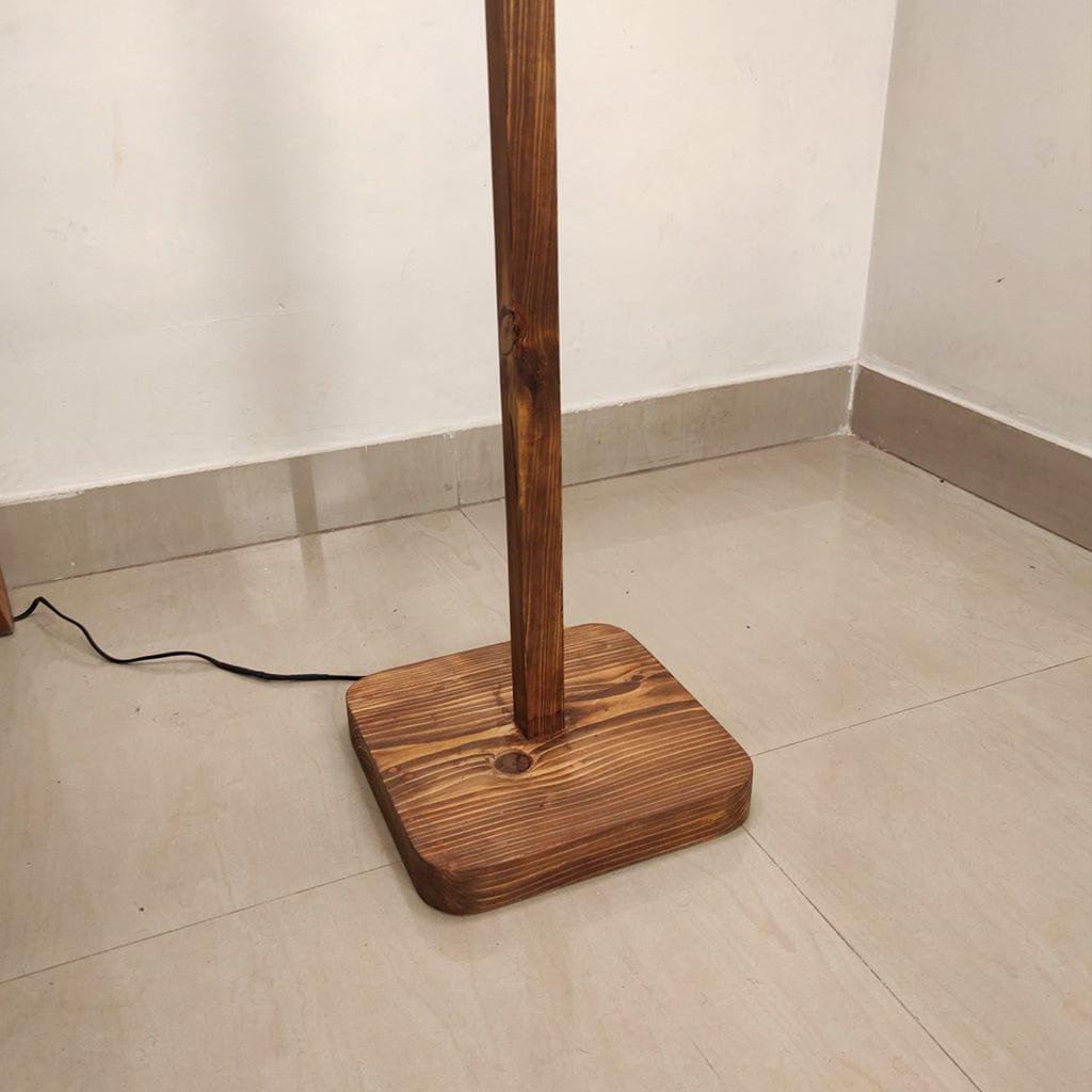 Elania Wooden Floor Lamp with Brown Base and Beige Fabric Lampshade (BULB NOT INCLUDED) - Ouch Cart