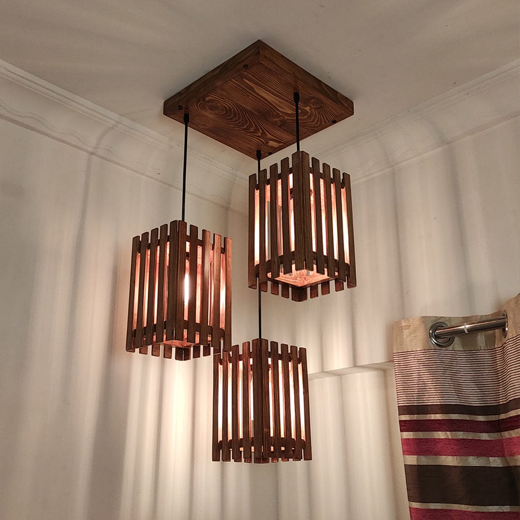 Elegant Brown Wooden Cluster Hanging Lamp (BULB NOT INCLUDED)
