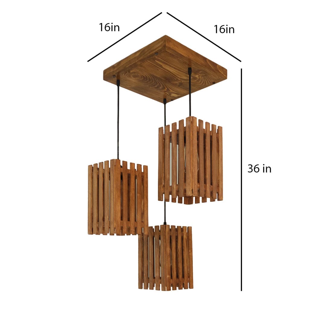 Elegant Brown Wooden Cluster Hanging Lamp (BULB NOT INCLUDED)
