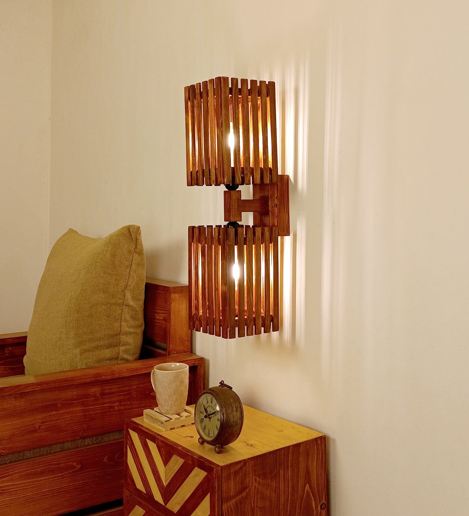 Elegant Duo Brown Wooden Wall Light (BULB NOT INCLUDED)