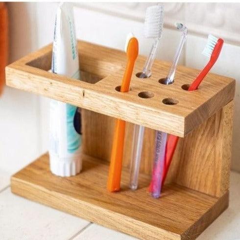 Wooden Design Toothbrush And Paste Holder With 6 Brush Holder ( With Complementary Coaster ) By Miza - Ouch Cart
