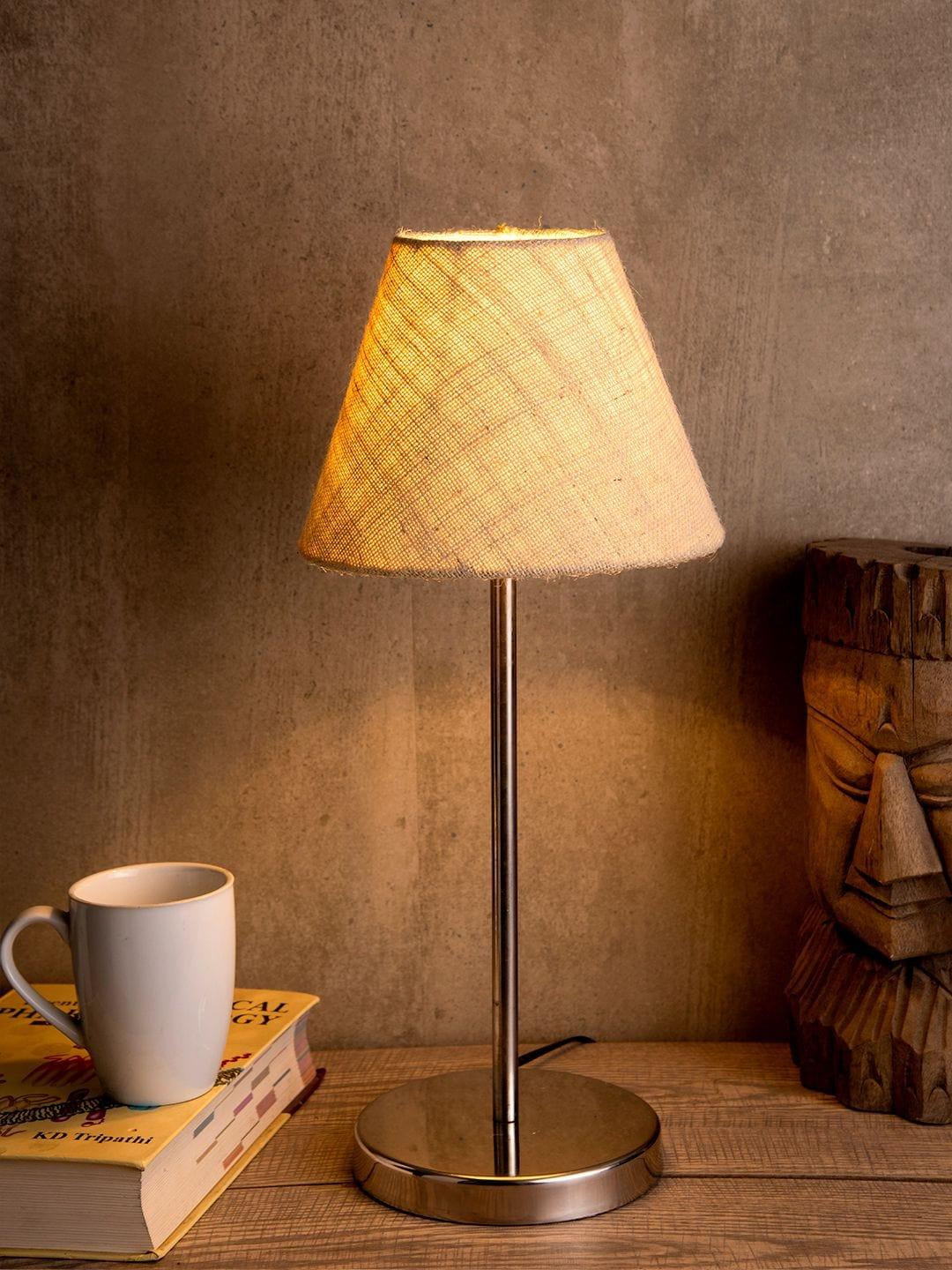 Metal Table Lamp with White Jute Shade - Ouch Cart