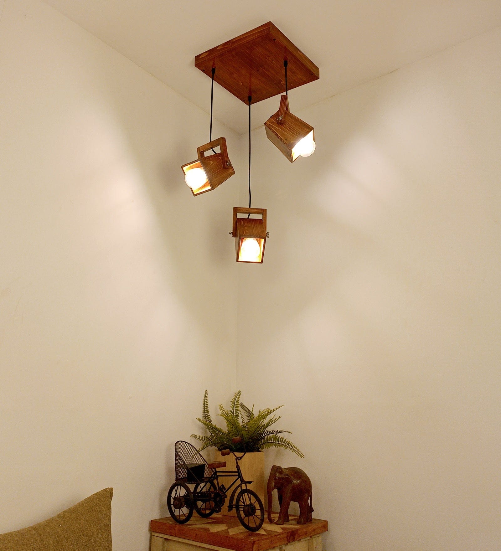 Focal Brown Wooden Cluster Hanging Lamp (BULB NOT INCLUDED)