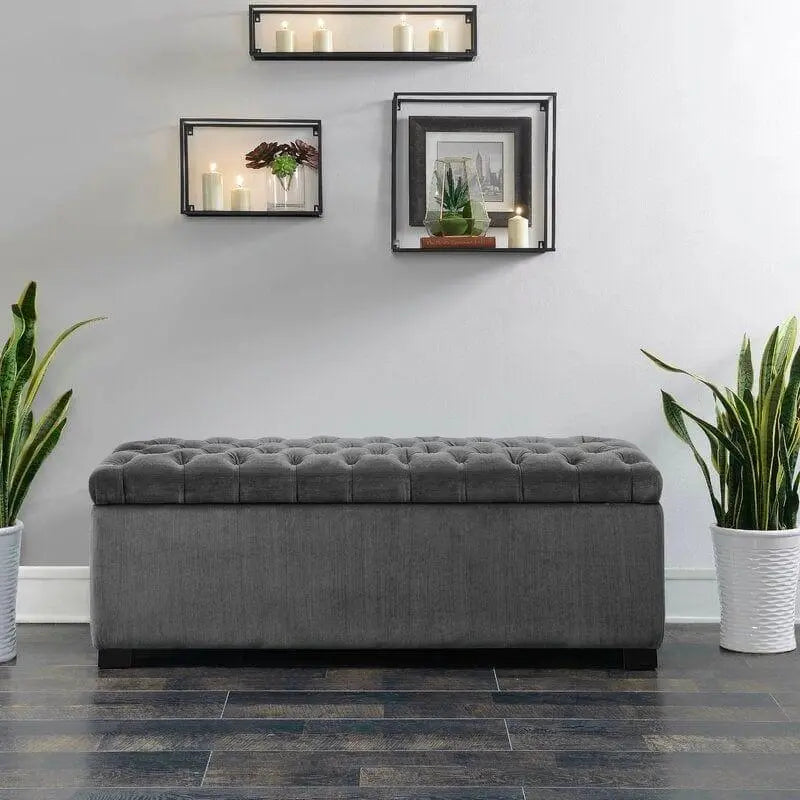 Upholstered Flip Top Storage Bench Solid Wood Bench Shoe Rack - Ouch Cart